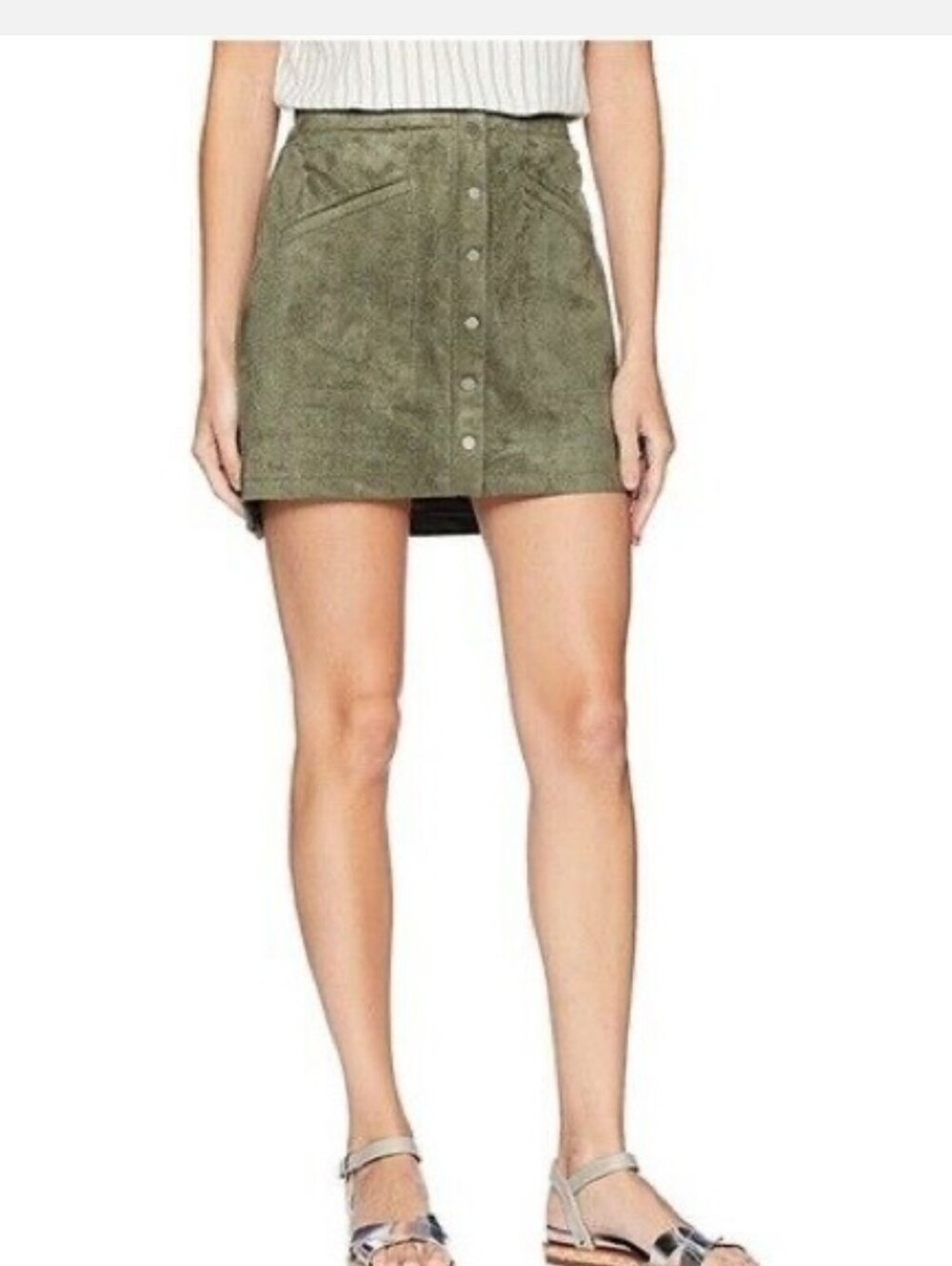 BCBGMAXAZRIA Faux Suede Mini Skirt Button Medium